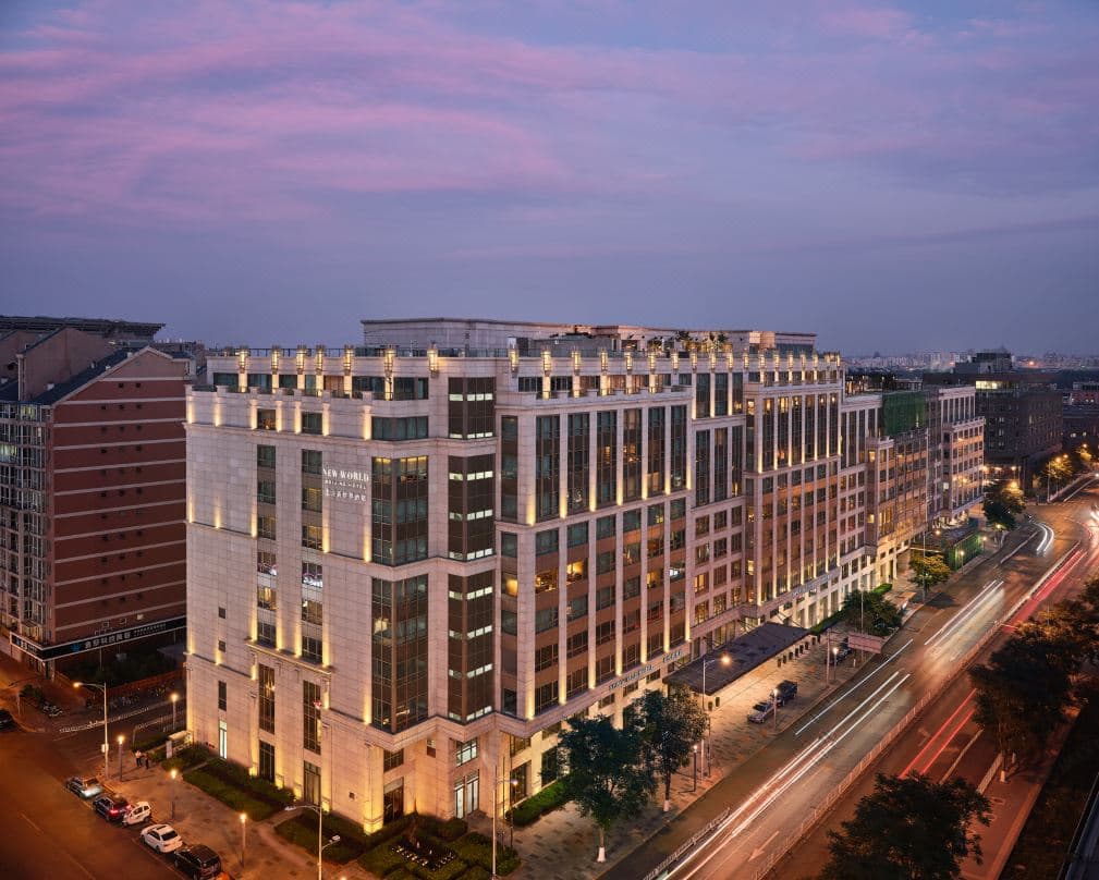 Luxurious room and city view at New World Beijing Hotel near Beijing high-speed rail.