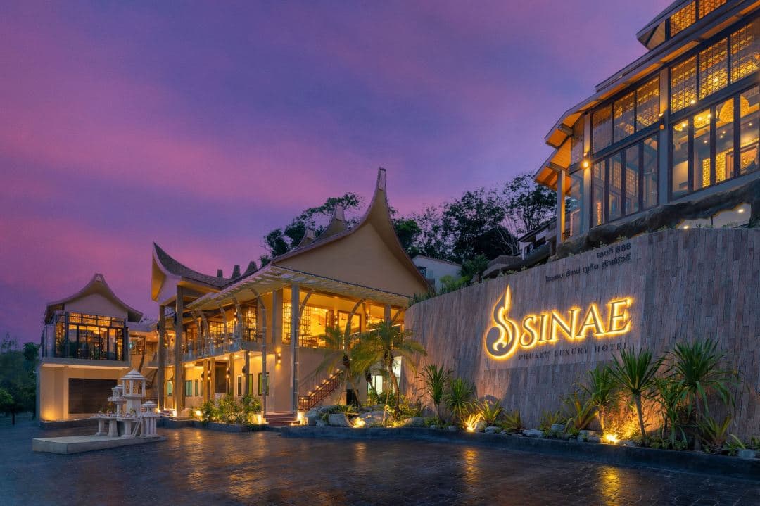 Sinae Phuket luxury villa with woven 'fishing trap' roof design and infinity pool overlooking Siray Bay.
