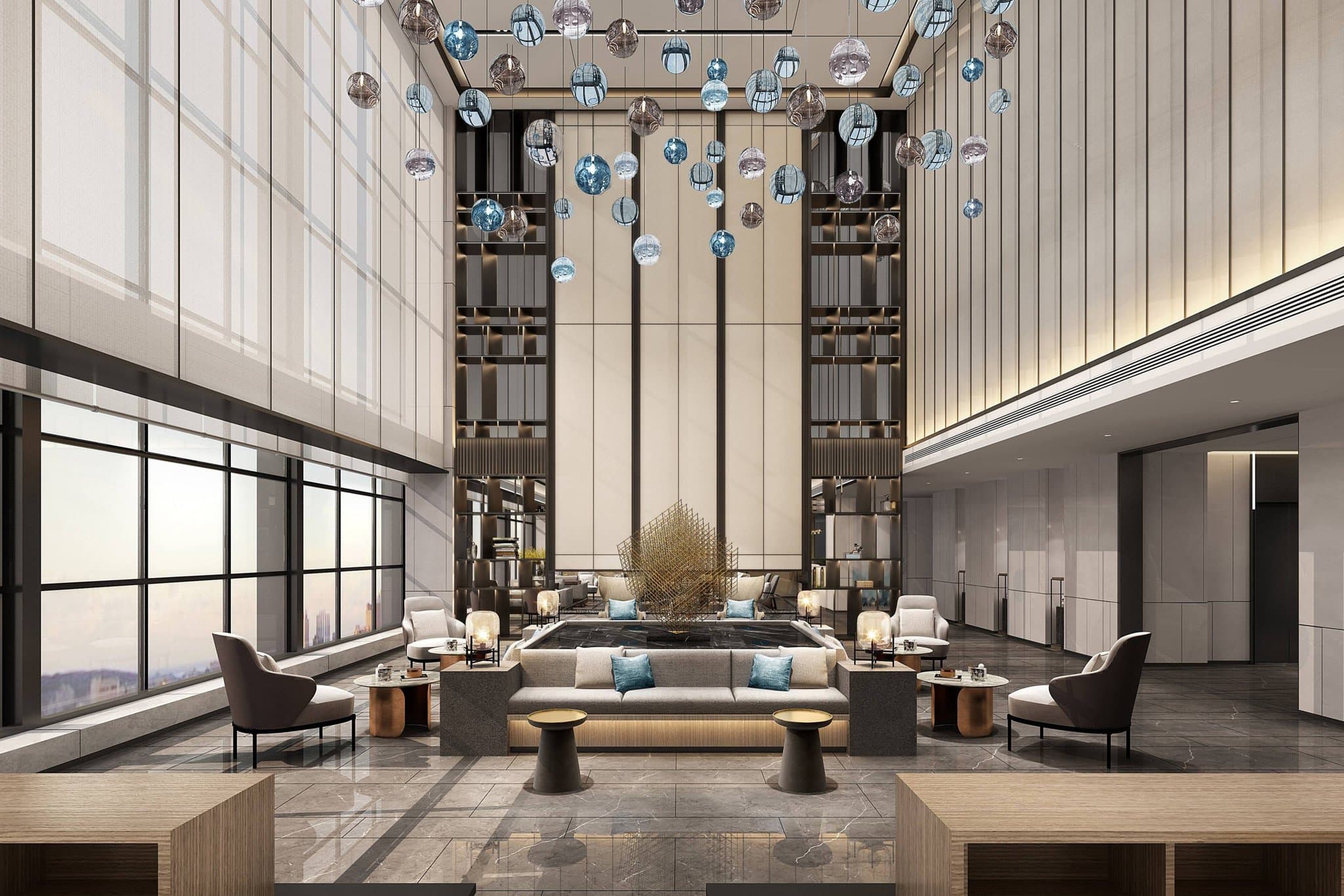 Modern hotel exterior and comfortable guest room at Fairfield By Marriott Kunming Xinying.