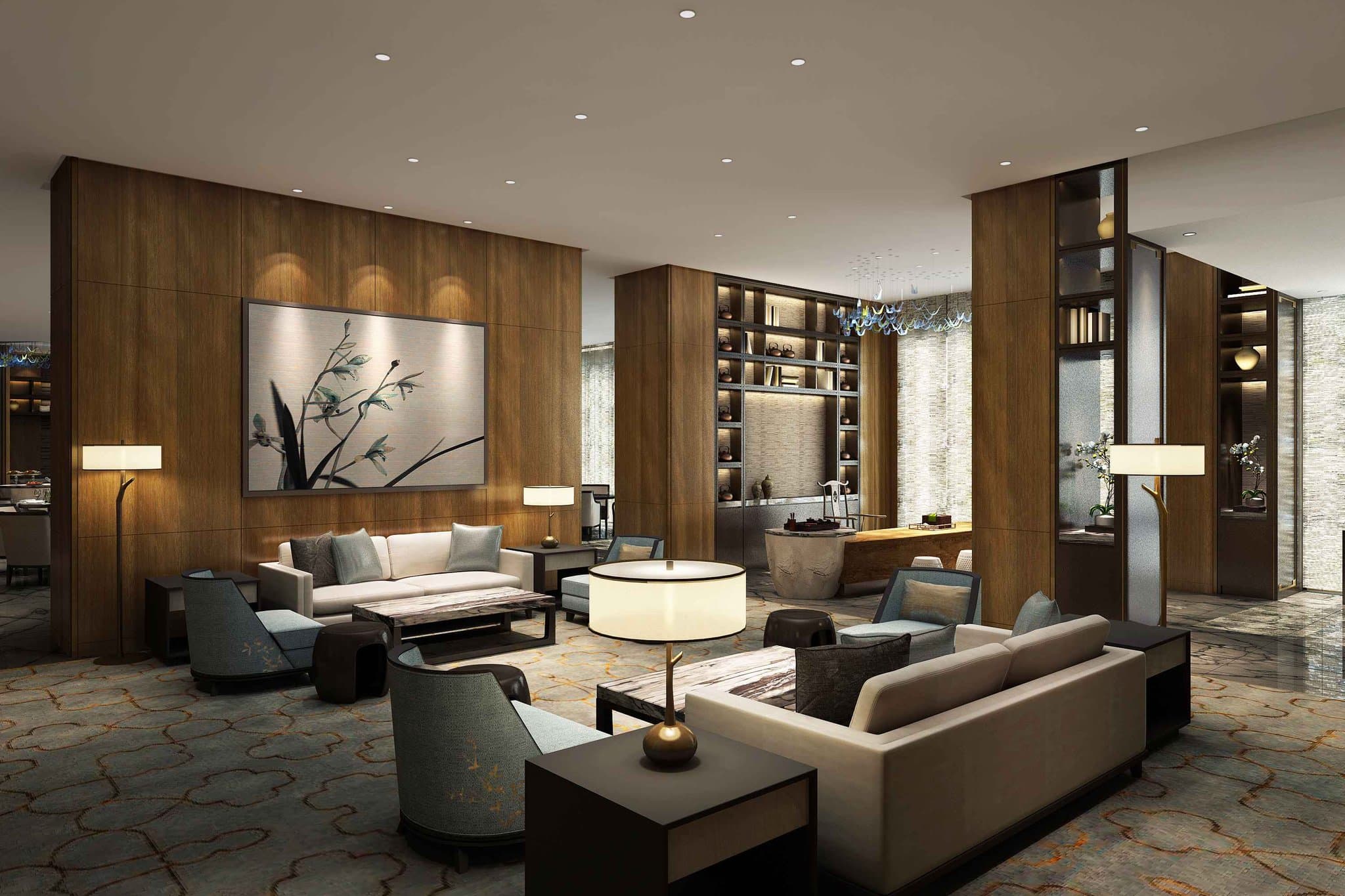 A low-angle shot of the Cai Feng Lou entrance featuring intricate bird motifs and warm, ambient lighting.