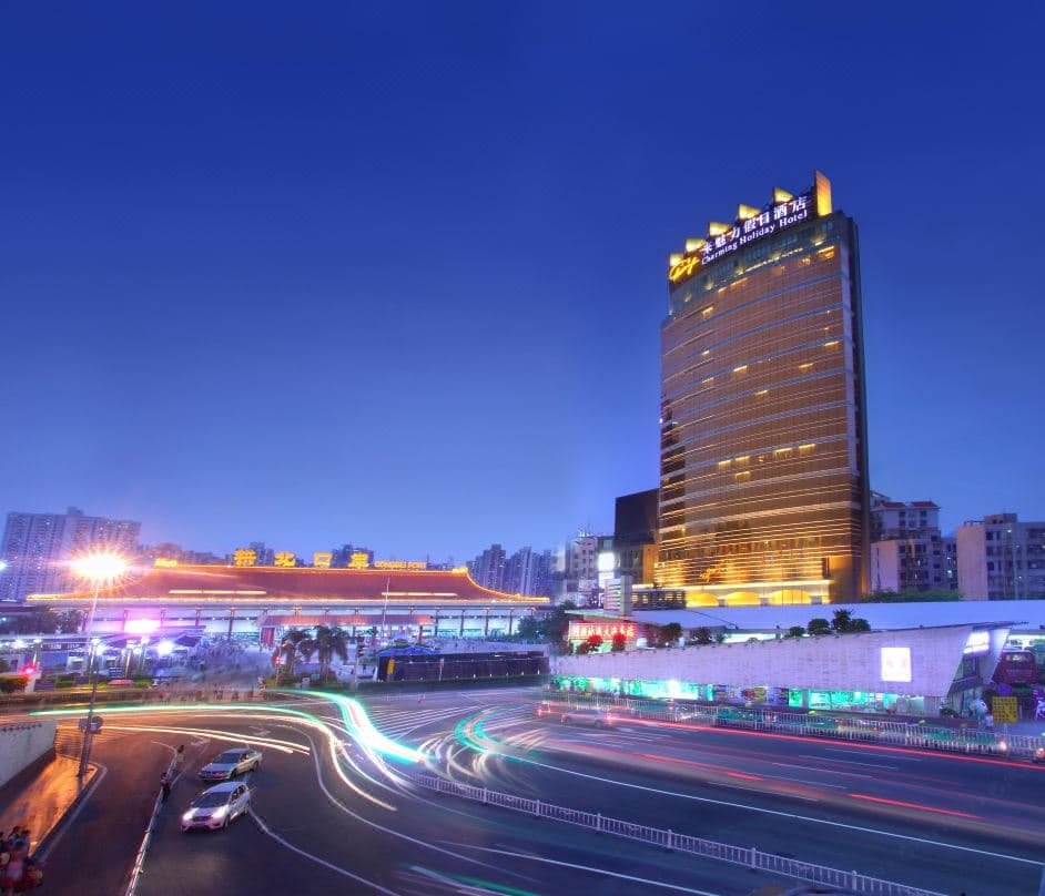 Exterior view of Zhuhai Charming Holiday Hotel near the Macau border crossing area in Zhuhai