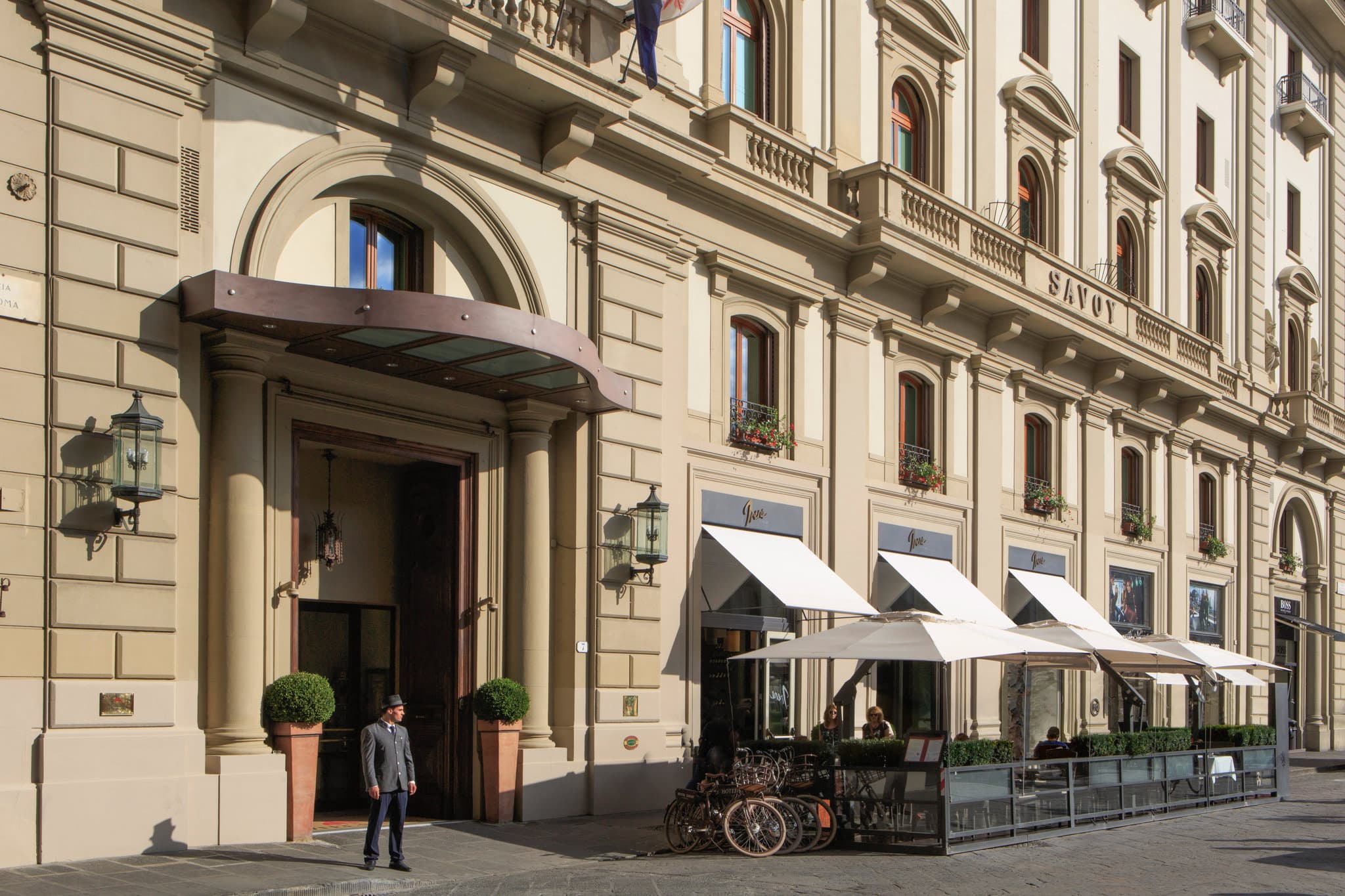 Irene restaurant terrace at Hotel Savoy Florence overlooking the Piazza della Repubblica carousel
