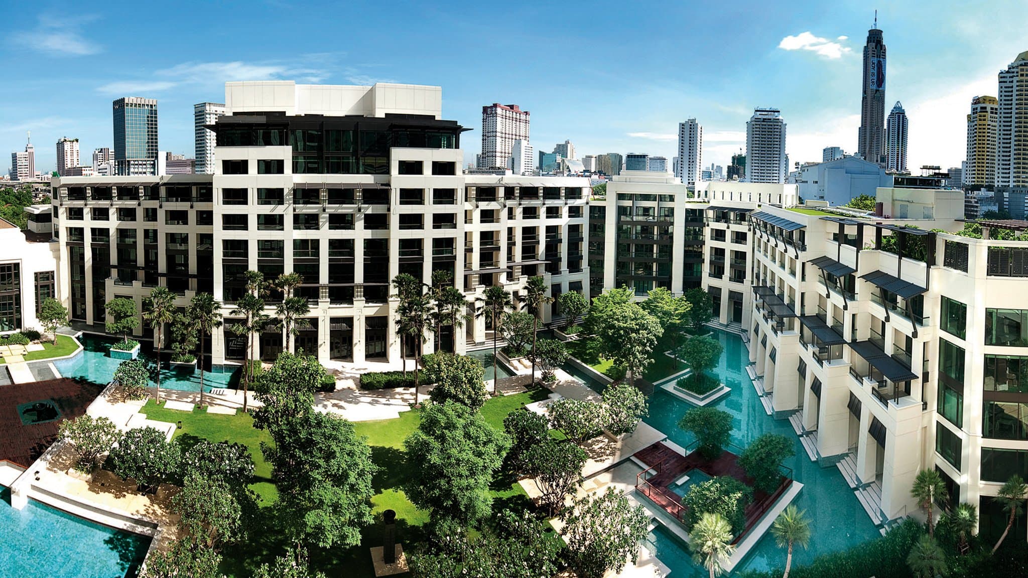 Siam Kempinski Bangkok pool access cabana room terrace leading into saltwater swimming pool