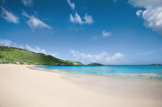 Infinity pool at Cheval Blanc St-Barth reflecting palm trees and the Constellation of Pegasus sculpture.