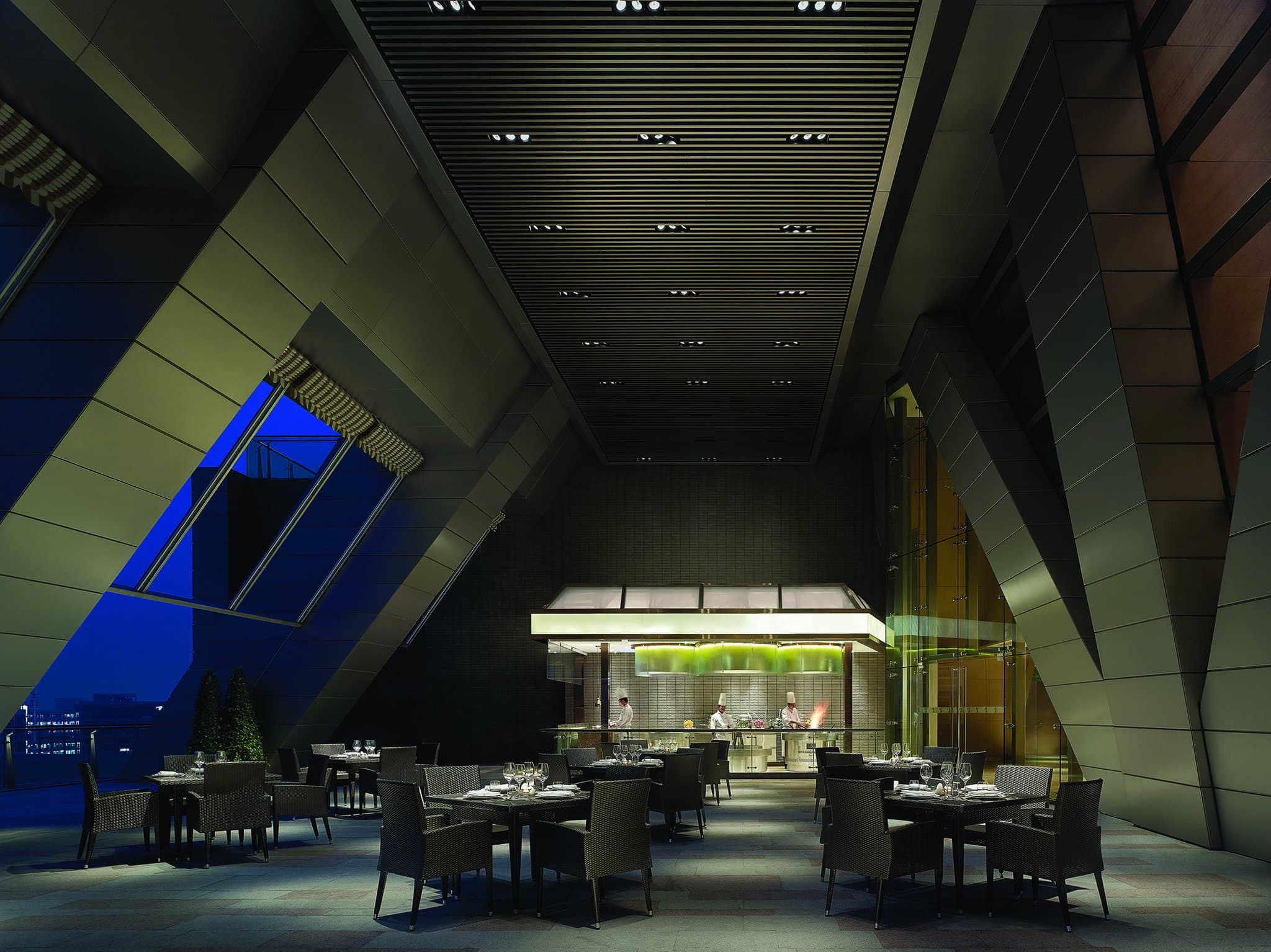 Langham Place Guangzhou exterior and modern guest room near Pazhou, suited for business and Canton Fair stays