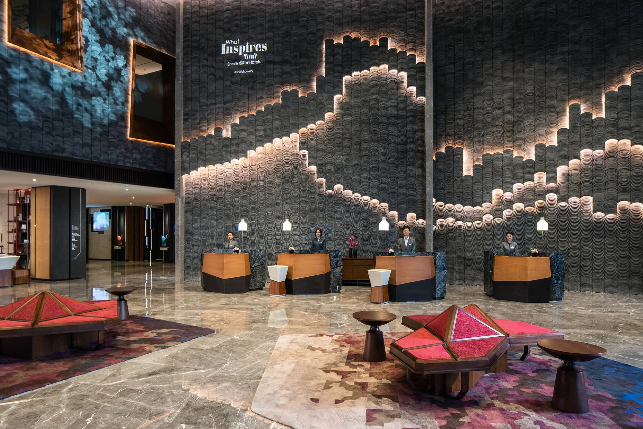 Luxurious exterior and entrance of the Renaissance Xian Hotel in Xi'an, China.